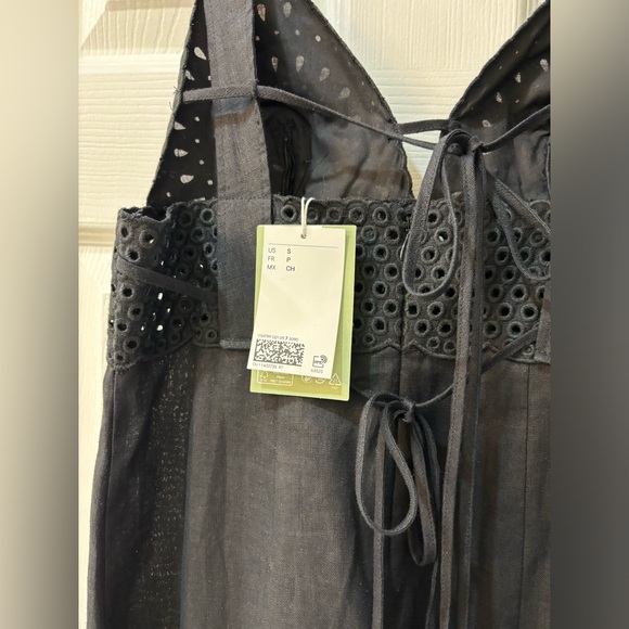 BNWT H&M Black Linen Dress with Eyelet Embroidery - Picture 6 of 7